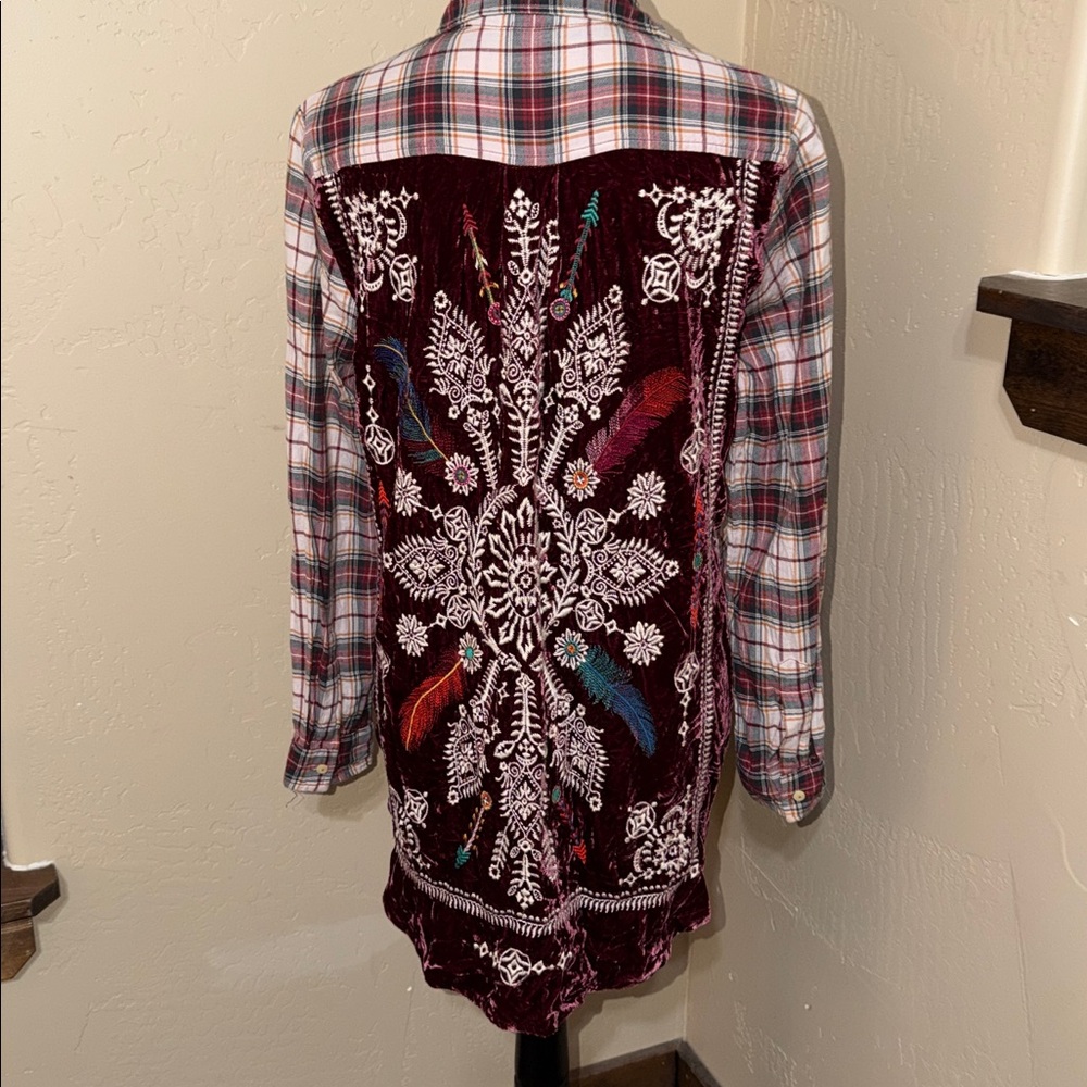 Johnny Was Workshop Patchwork Flannel Button Up S… - image 1